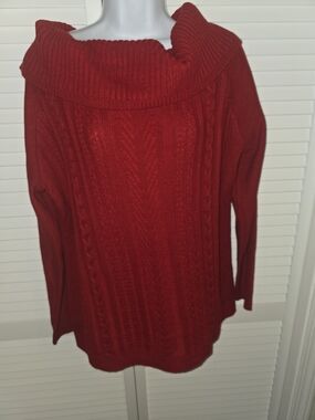 NWT New York & Company Red Knit Off The Shoulder Portrait Collar Bow Tie Sweater
